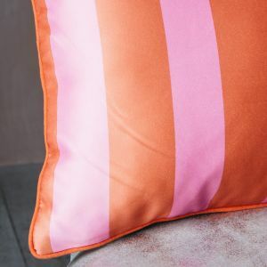 Orange and Pink Striped Satin Cushion