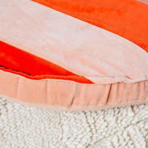 Coral and Blush Striped Velvet Cushion