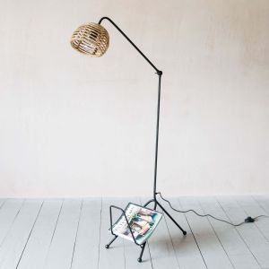 Cane Floor Lamp with Magazine Rack