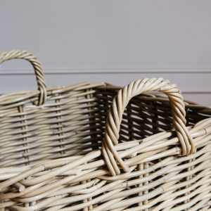 Set of Two Square Wicker Log Baskets