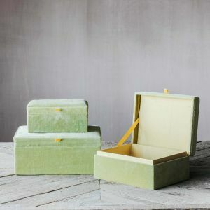 Set of Three Light Green Velvet Boxes