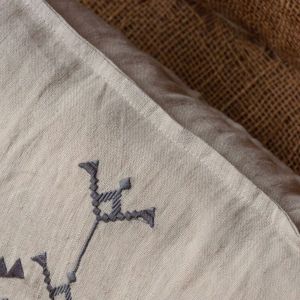 Natural Linen with Grey Embroidery Rectangular Cushion