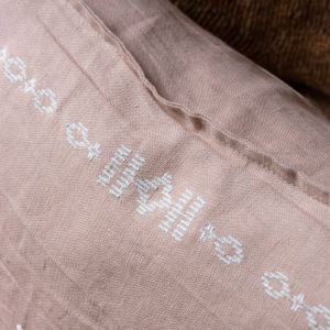 Malva Pink Linen with White Embroidery Square Cushion