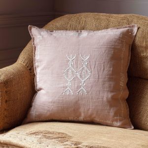 Malva Pink Linen with White Embroidery Square Cushion