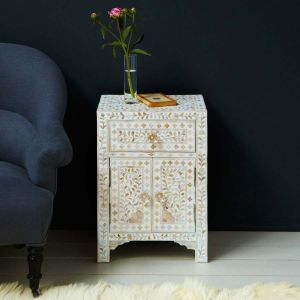 Classic White Mother of Pearl Bedside Table