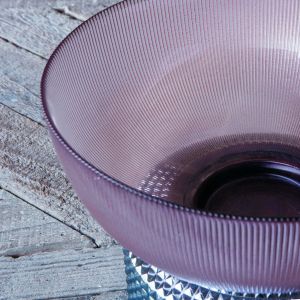 Blue and Purple Ribbed Glass Bowl