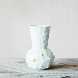 Gold and White Dot Funnel Vase