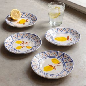 Set of Four Yellow Lemon Plates
