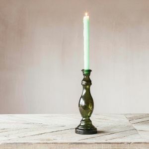 Green Glass Column Candle Holder