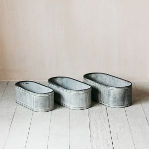 Set of Three Oval Ribbed Planters