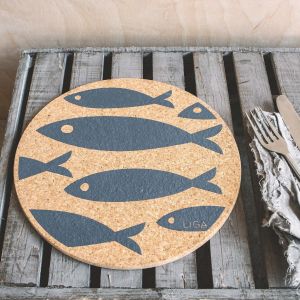 Cork Grey Fish Placemat and Coaster