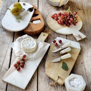 Round Mango Wood and Marble Cheese Board