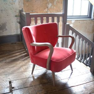 Lina Coral Red Velvet Armchair