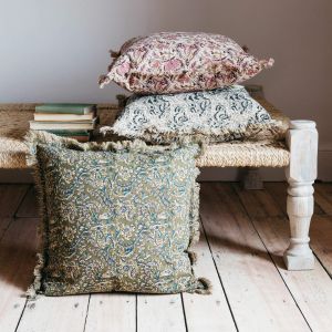 Olive and Navy Floral Printed Cushion
