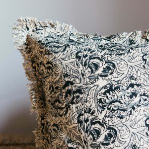 Sand and Black Floral Printed Cushion