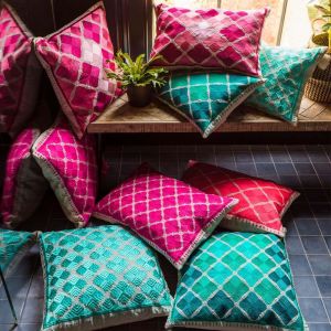Phulkari Tonal Pink Rectangular Cushion
