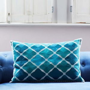 Phulkari Tonal Turquoise Rectangular Cushion
