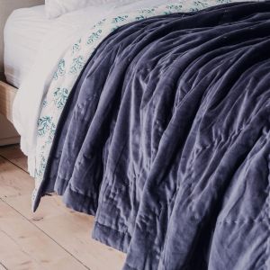 Slate Blue Velvet Quilts with Printed Reverse