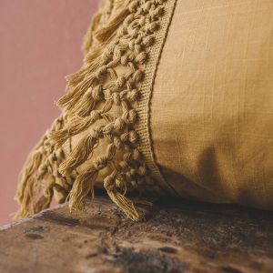 Mustard Cotton Tassel Rectangular Cushion