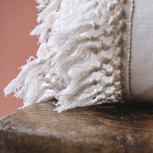 White Cotton Tassel Rectangular Cushion
