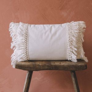 White Cotton Tassel Rectangular Cushion