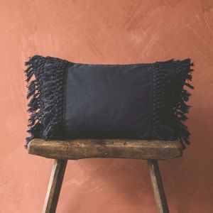 Dark Blue Cotton Tassel Rectangular Cushion