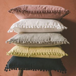 Large Taupe Linen Tassel Cushion