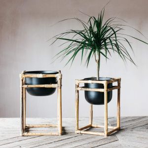 Set of Two Bamboo and Iron Planters