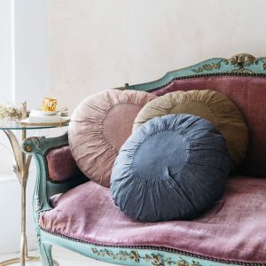 Charcoal Round Linen Cushion