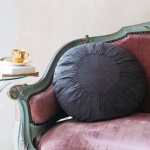 Charcoal Round Linen Cushion