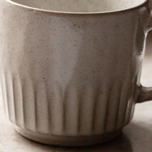 White Ribbed Stoneware Mug