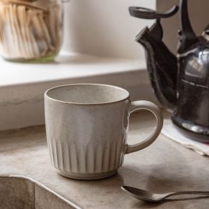 White Ribbed Stoneware Mug