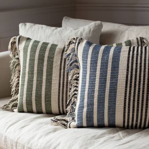 Green Stripe Fringed Cushion 