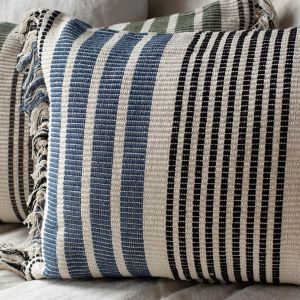 Blue Stripe Fringed Cushion 