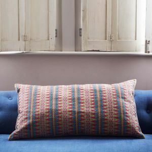 Anya Blue and Pink Ikat Print Rectangular Cushion