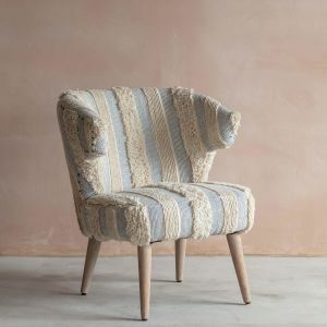 Mina Misty Blue and White Striped Armchair