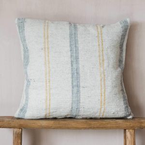 Large Yellow and Blue Multi Stripe Hand-Loomed Cushion