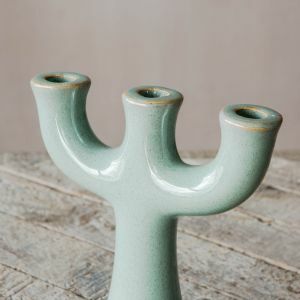 Green Stoneware Candle Holder
