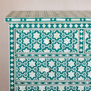 Jade Green Floral Bone Inlay Chest of Drawers