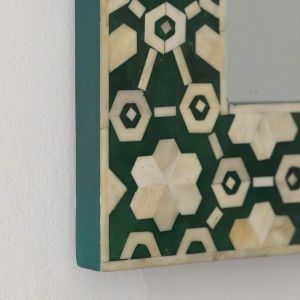 Large Jade Green Floral Bone Inlay Mirror