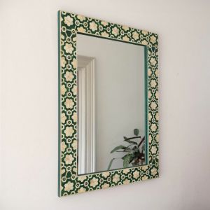 Large Jade Green Floral Bone Inlay Mirror