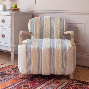 Thurman Misty Blue and White Striped Armchair