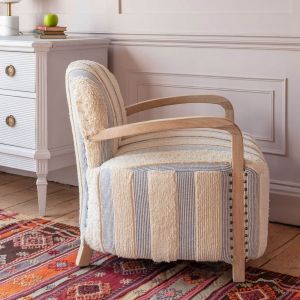 Thurman Misty Blue and White Striped Armchair