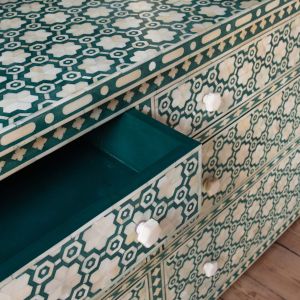 Jade Green Floral Bone Inlay Double Chest of Drawers