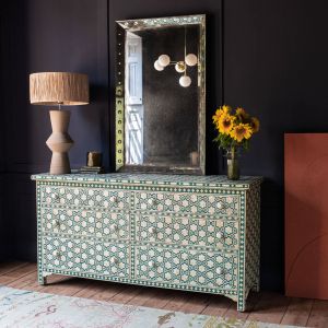 Jade Green Floral Bone Inlay Double Chest of Drawers