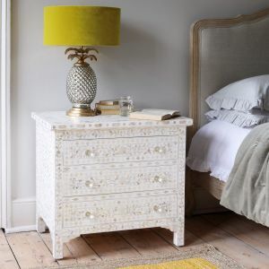 Classic White Mother of Pearl Large Bedside Table 