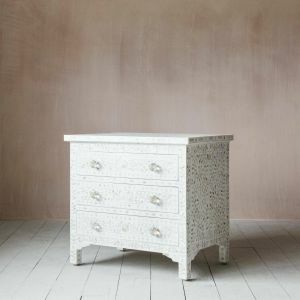 Classic White Mother of Pearl Large Bedside Table