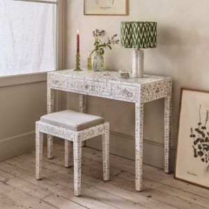Maxi White Mother of Pearl Dressing Table and Stool