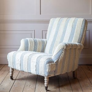 Avree Misty Blue and White Striped Armchair
