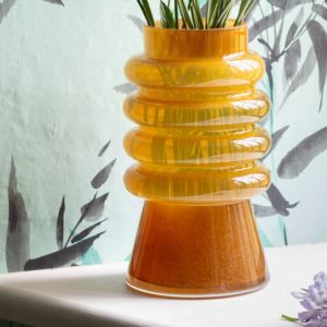 Amber Ribbed Glass Vase